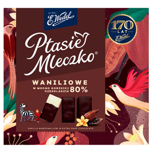 E. Wedel Ptasie Mleczko waniliowe w mocno gorzkiej czekoladzie 80% 340 g
