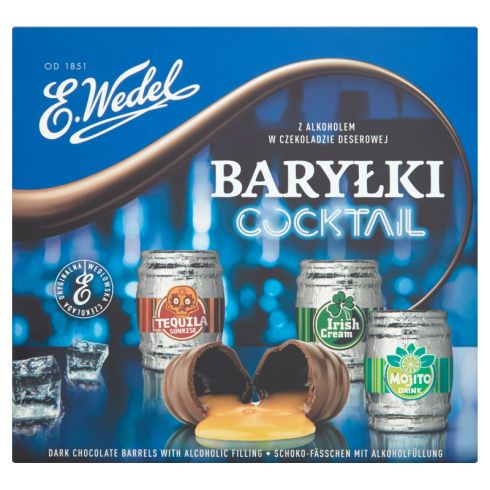E. Wedel Cocktail Baryłki z alkoholem w czekoladzie deserowej 200 g