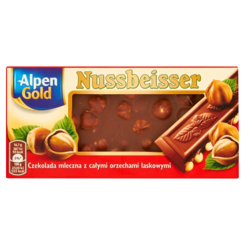 Alpen Gold Nussbeisser Czekolada mleczna z całymi orzechami laskowymi 100 g