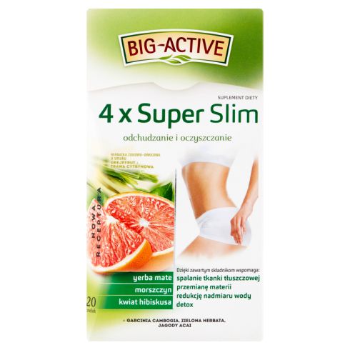 Big-Active 4 x Super Slim Herbatka ziołowo-owocowa Suplement diety (40 g (20 x 2 g)