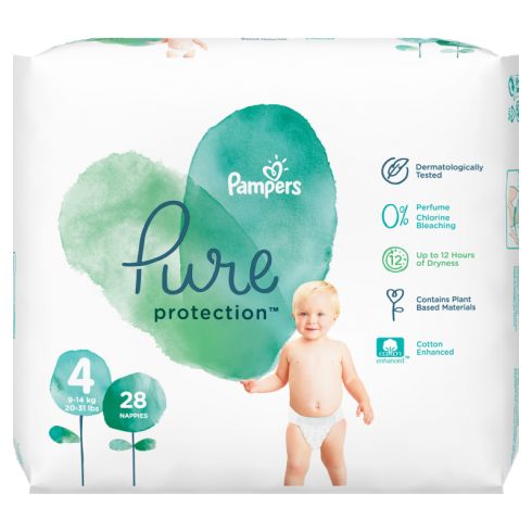 Pampers Pure Protection Rozmiar 4, 28 pieluch, 9–14 kg