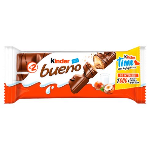 Kinder Bueno Wafel w mlecznej czekoladzie wypełniony mleczno-orzechowym nadzieniem 43 g (2 x 21,5 g)