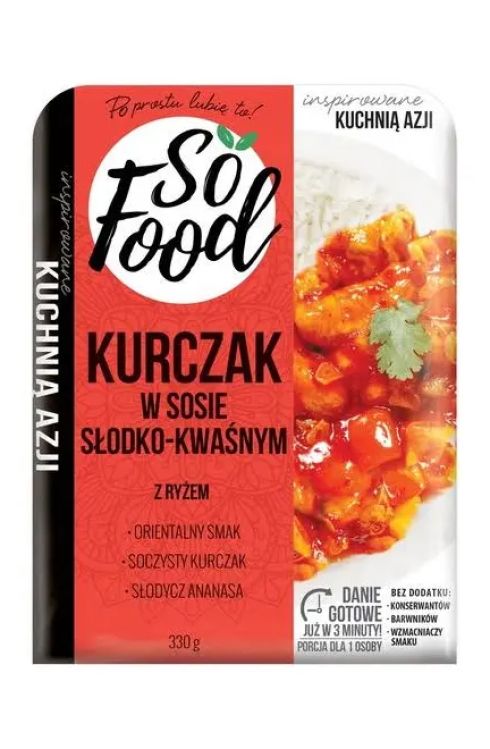 Kurczak w sosie słodko kwaśnym z ryżem 330g So Food