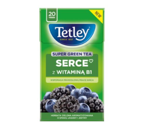 Herbata tetley super green serce z witaminą B1 jagoda&jeżyna 20tor.